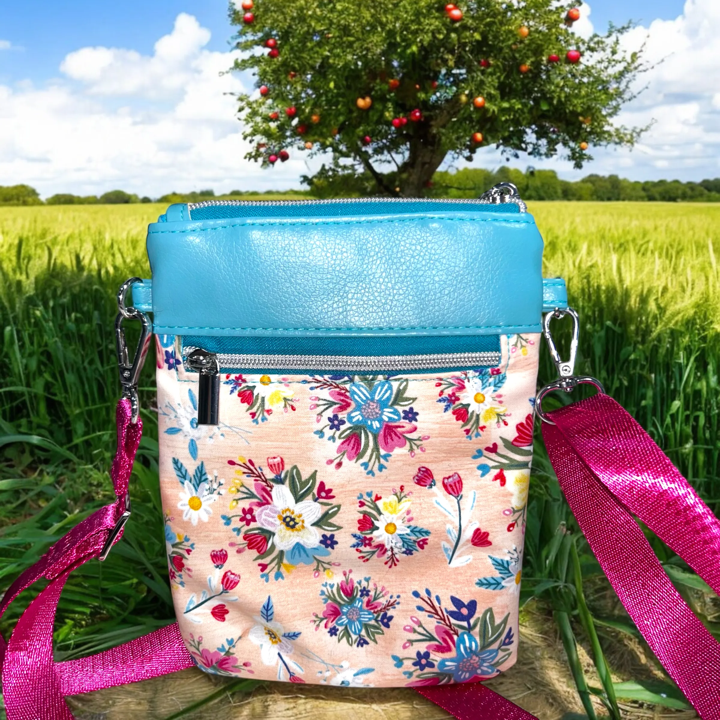 Lake Blue Flap and Flowers Phone Sling