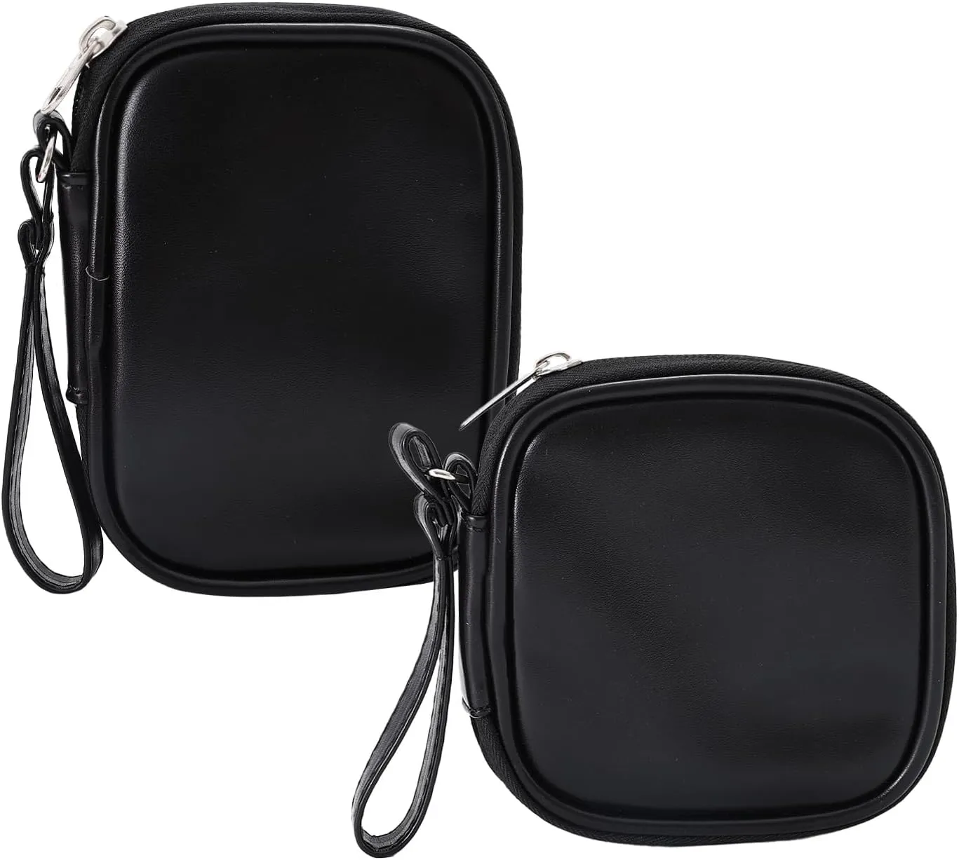 LYDZTION 2Pcs Small Makeup Bag for Women,Leather Makeup Bag for Purse Travel Toiletry Bag Mini Pouch Cosmetic Bag Zipper Pouches Cute Wrist Strap Coin Pouch Makeup Bag Organizer for Women Girls,Black