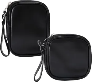 LYDZTION 2Pcs Small Makeup Bag for Women,Leather Makeup Bag for Purse Travel Toiletry Bag Mini Pouch Cosmetic Bag Zipper Pouches Cute Wrist Strap Coin Pouch Makeup Bag Organizer for Women Girls,Black