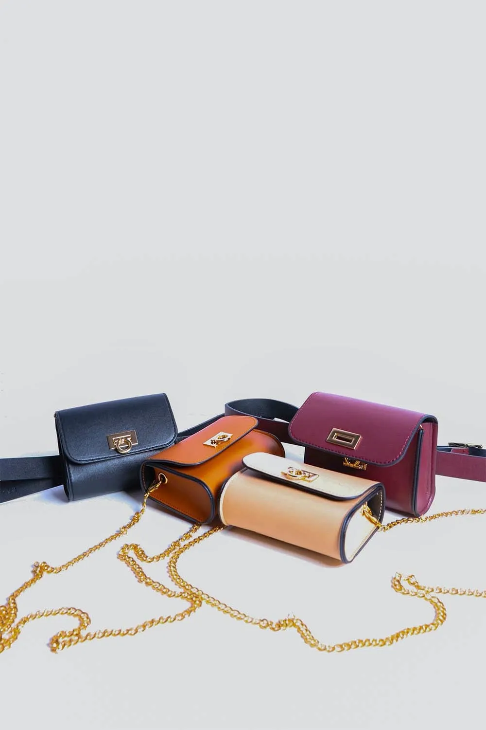 Mini Faux Leather Belt Bag – Chic with Gold Link Chain