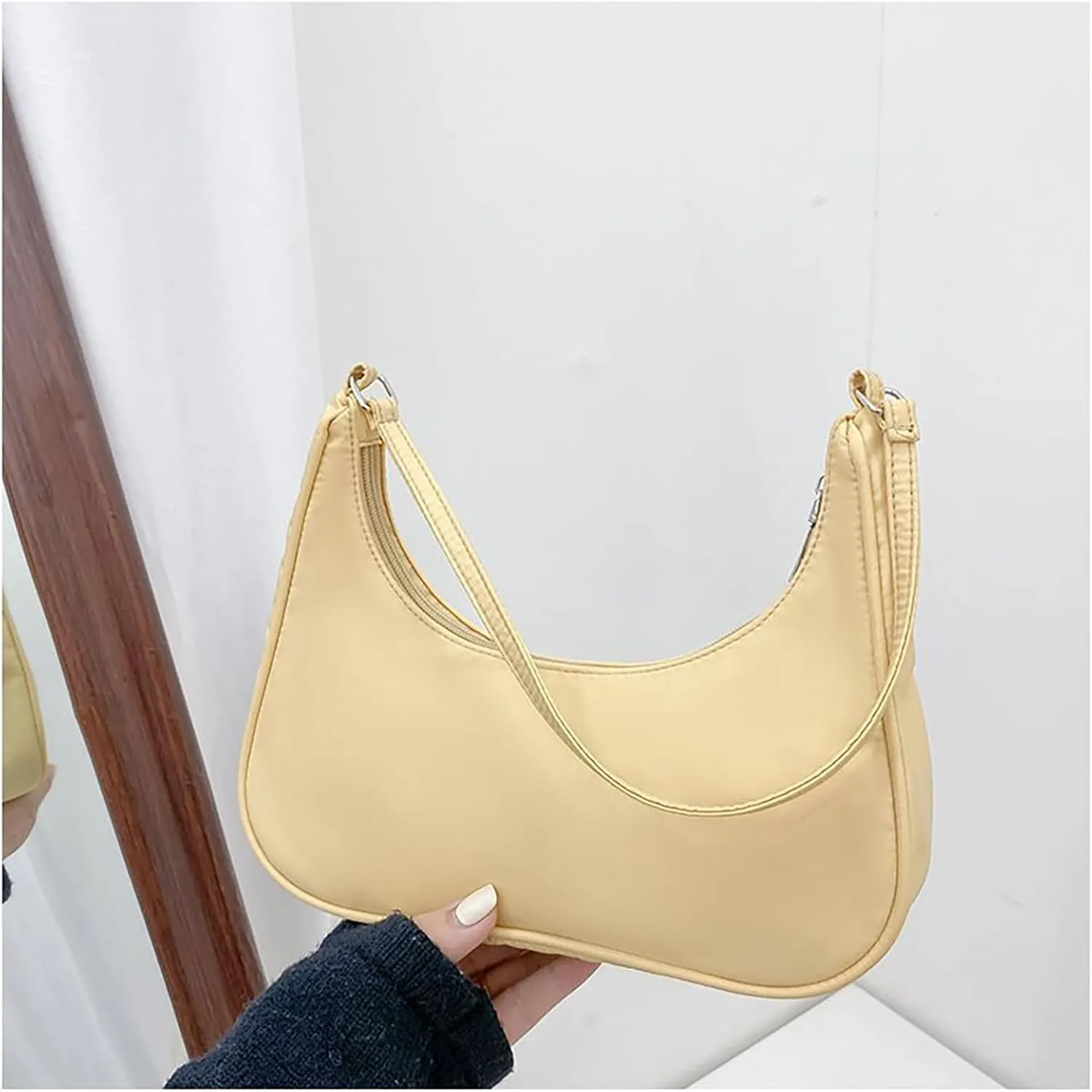 Nylon Pink Shoulder Bag Cute Hobo Tote Under The Arm Purse Underarm Bag Crossbody Bag For Women Mini Clutch Purse With Zipper Closure