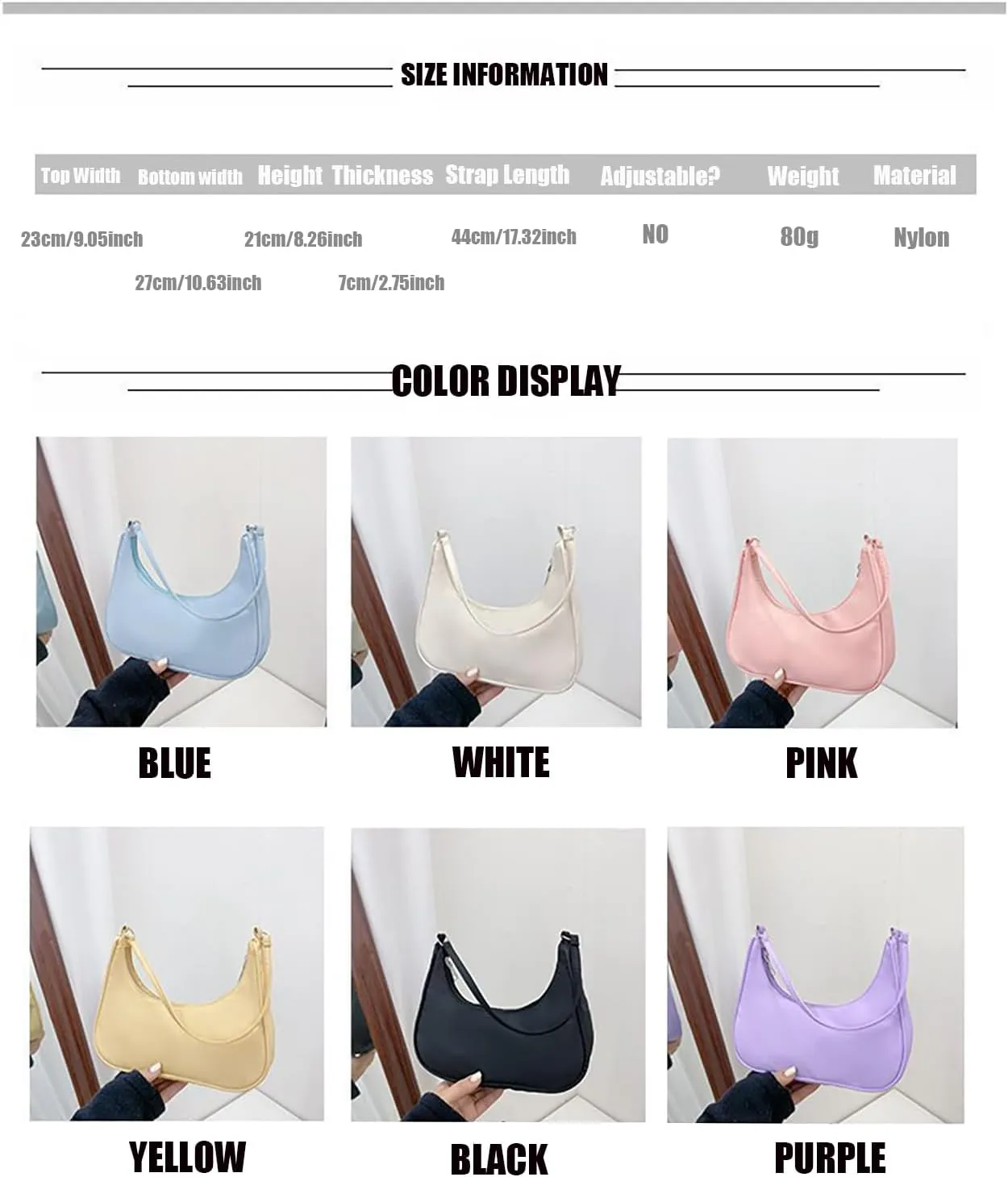 Nylon Pink Shoulder Bag Cute Hobo Tote Under The Arm Purse Underarm Bag Crossbody Bag For Women Mini Clutch Purse With Zipper Closure
