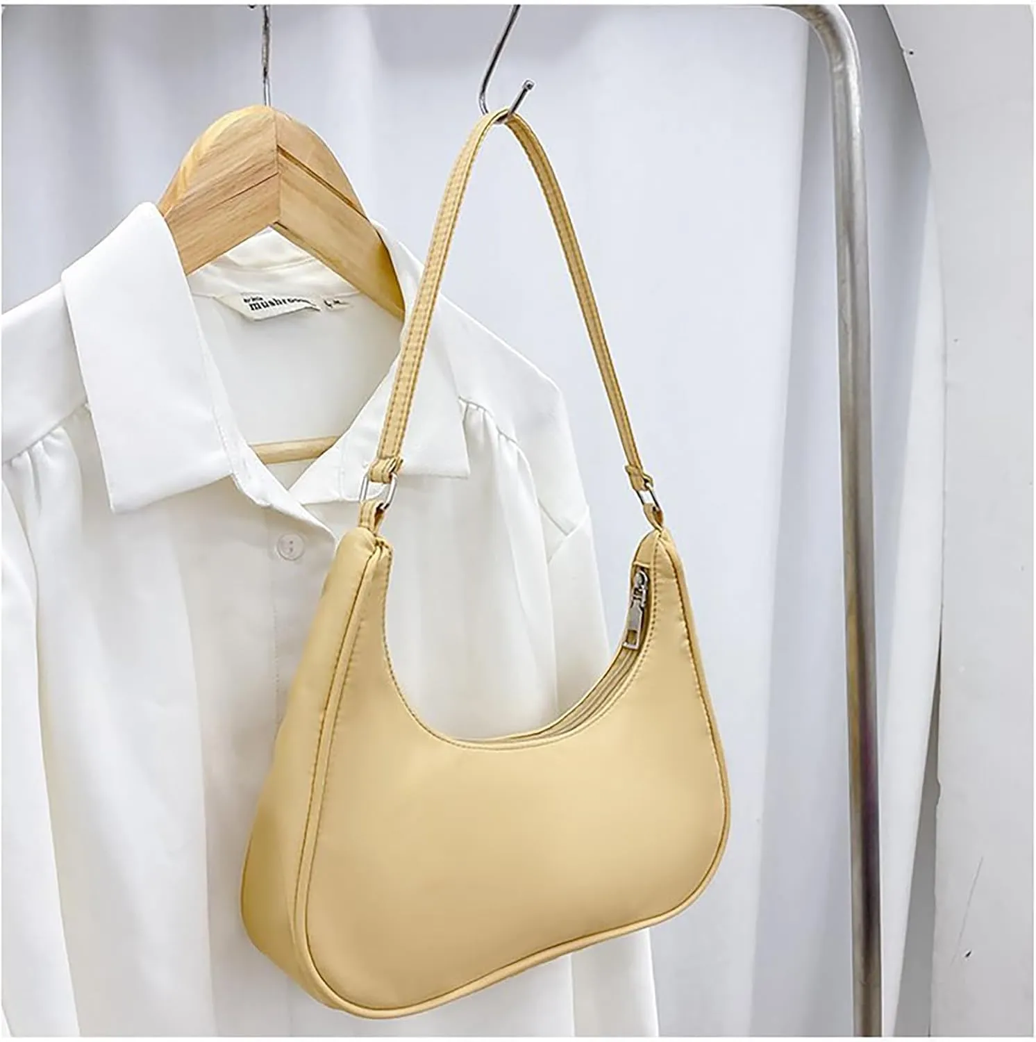 Nylon Pink Shoulder Bag Cute Hobo Tote Under The Arm Purse Underarm Bag Crossbody Bag For Women Mini Clutch Purse With Zipper Closure