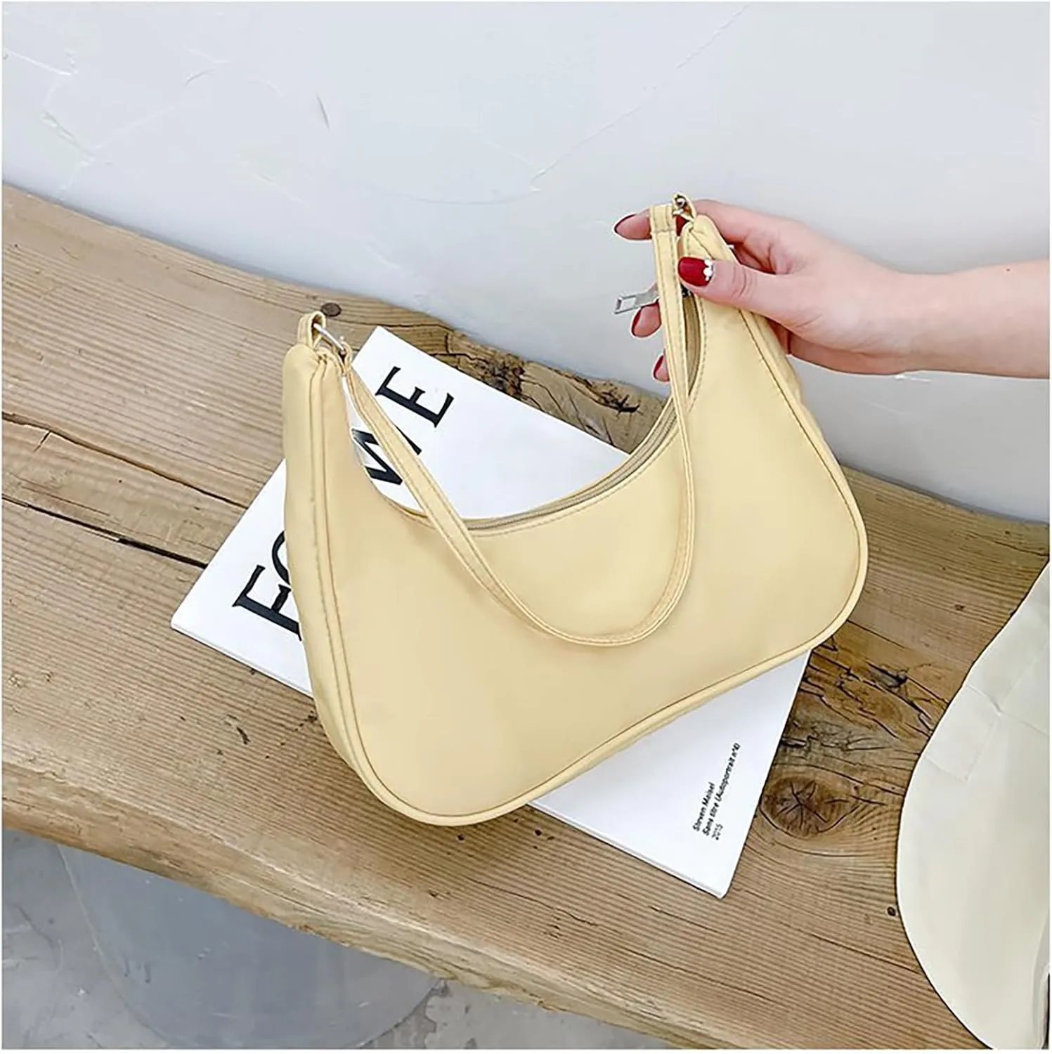 Nylon Pink Shoulder Bag Cute Hobo Tote Under The Arm Purse Underarm Bag Crossbody Bag For Women Mini Clutch Purse With Zipper Closure