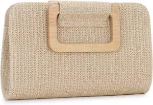 Oweisong Straw Clutch Purses for Women Summer Beach Bag Woven Evening Handbags Top Handle Shoulder Bag for Vacation