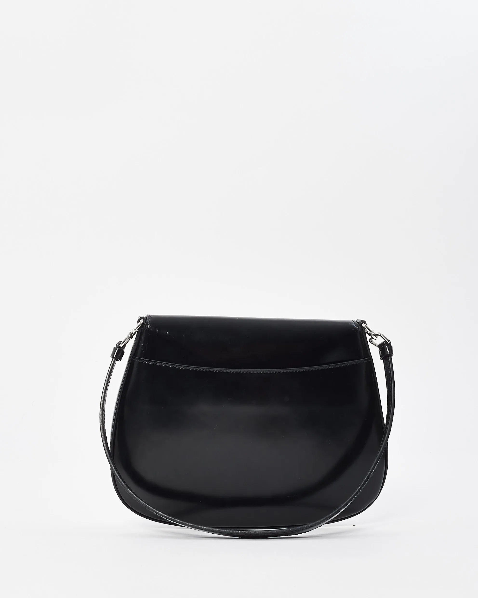 Prada Black Brushed Leather Small Flap Cleo Shoulder Bag