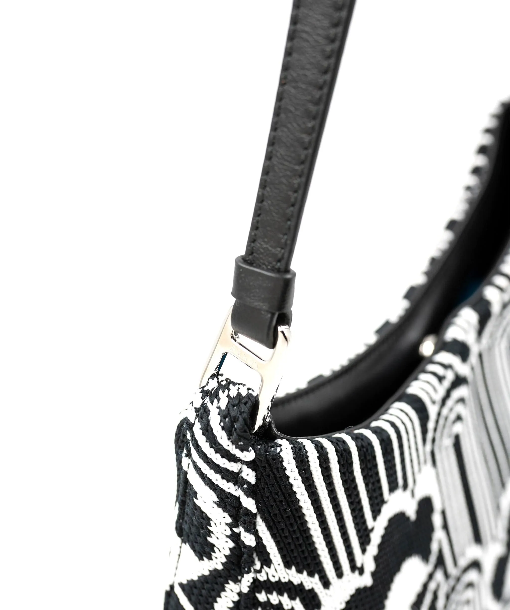 Prada Black White Jacquard Knit Cleo Shoulder Bag ABC0228