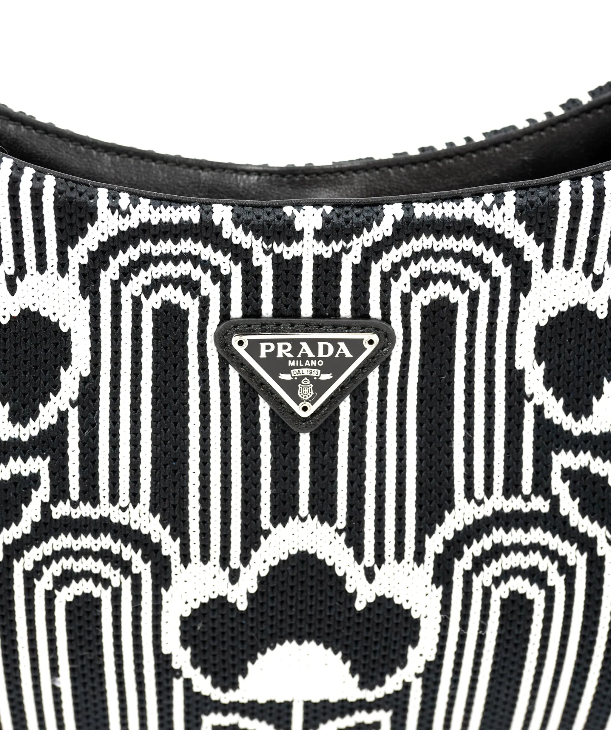 Prada Black White Jacquard Knit Cleo Shoulder Bag ABC0228
