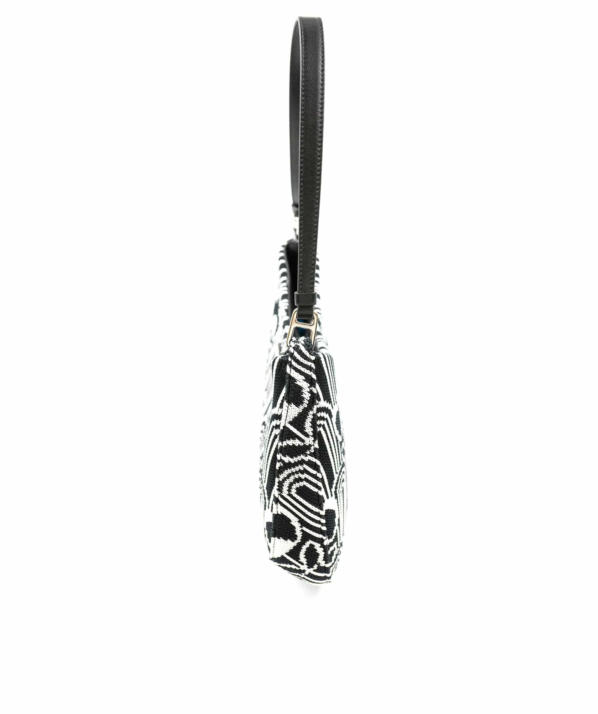 Prada Black White Jacquard Knit Cleo Shoulder Bag ABC0228