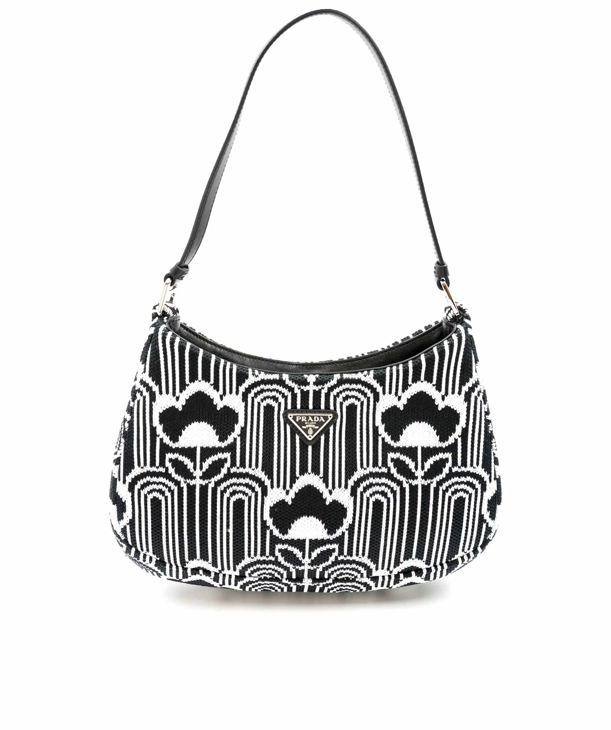 Prada Black White Jacquard Knit Cleo Shoulder Bag ABC0228