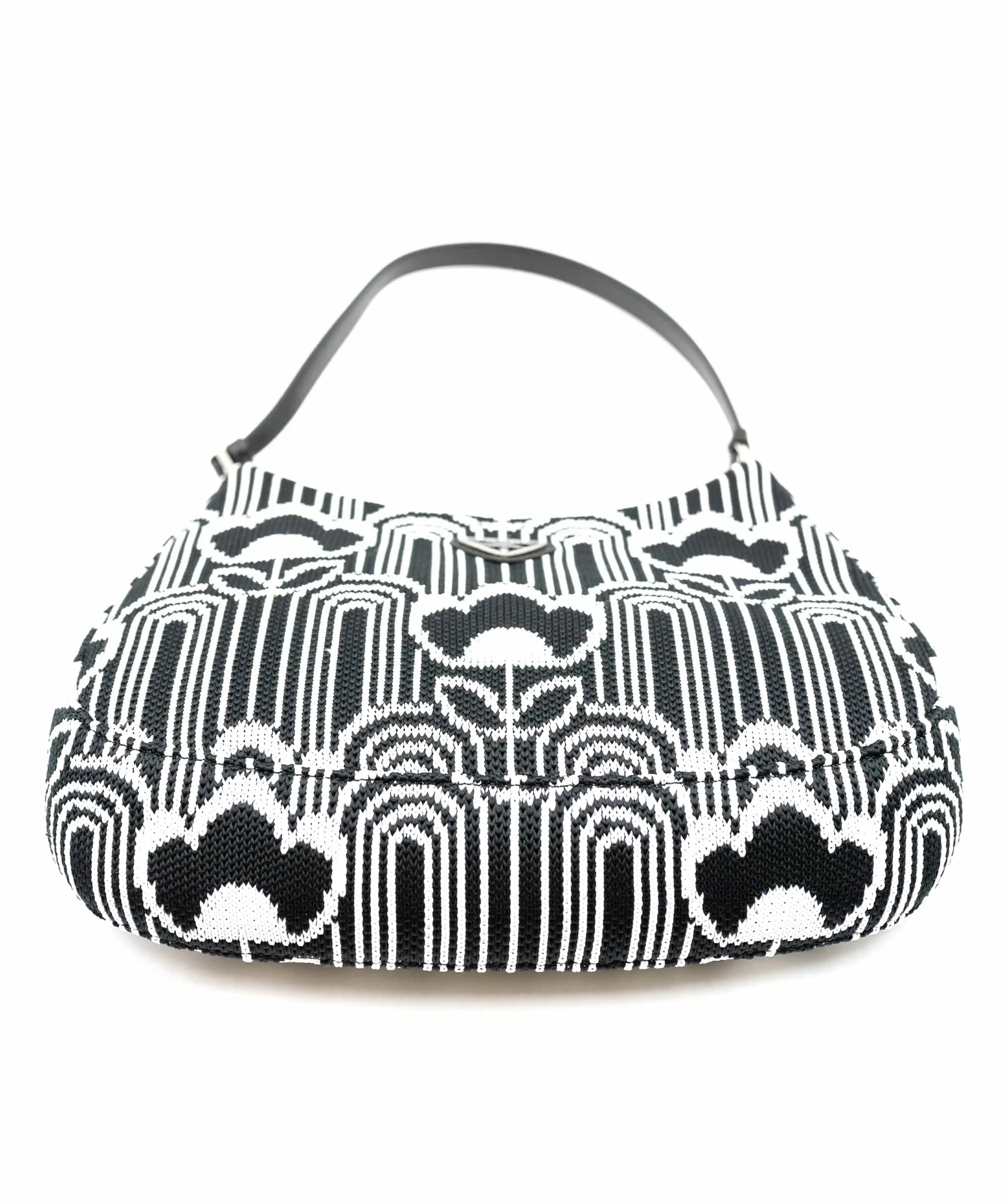 Prada Black White Jacquard Knit Cleo Shoulder Bag ABC0228