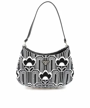 Prada Black White Jacquard Knit Cleo Shoulder Bag ABC0228