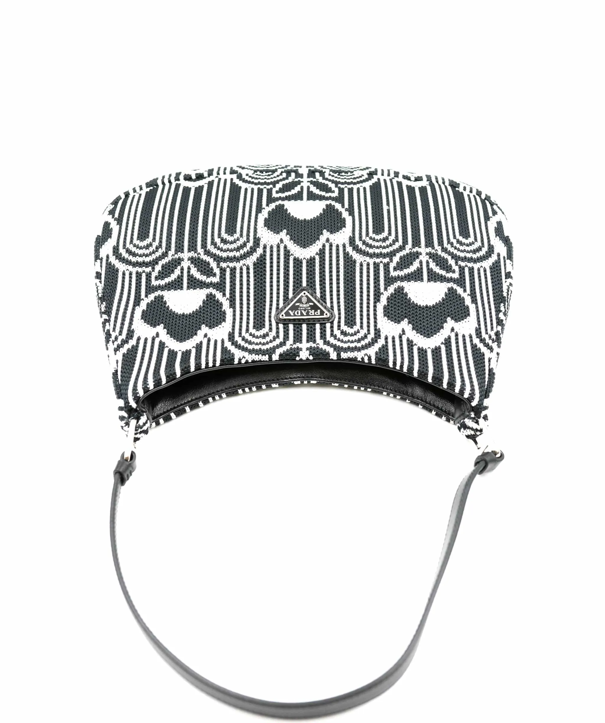 Prada Black White Jacquard Knit Cleo Shoulder Bag ABC0228