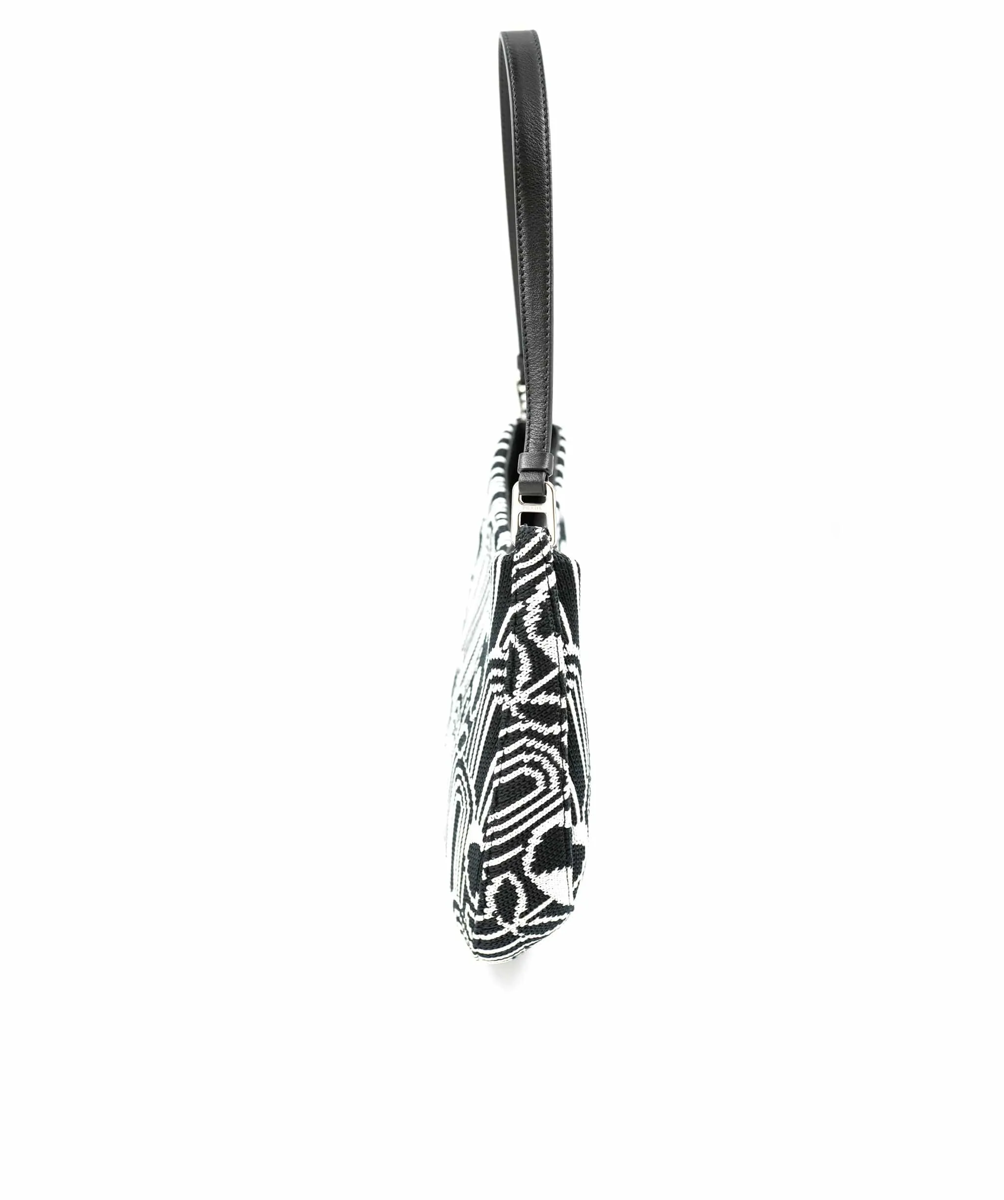 Prada Black White Jacquard Knit Cleo Shoulder Bag ABC0228