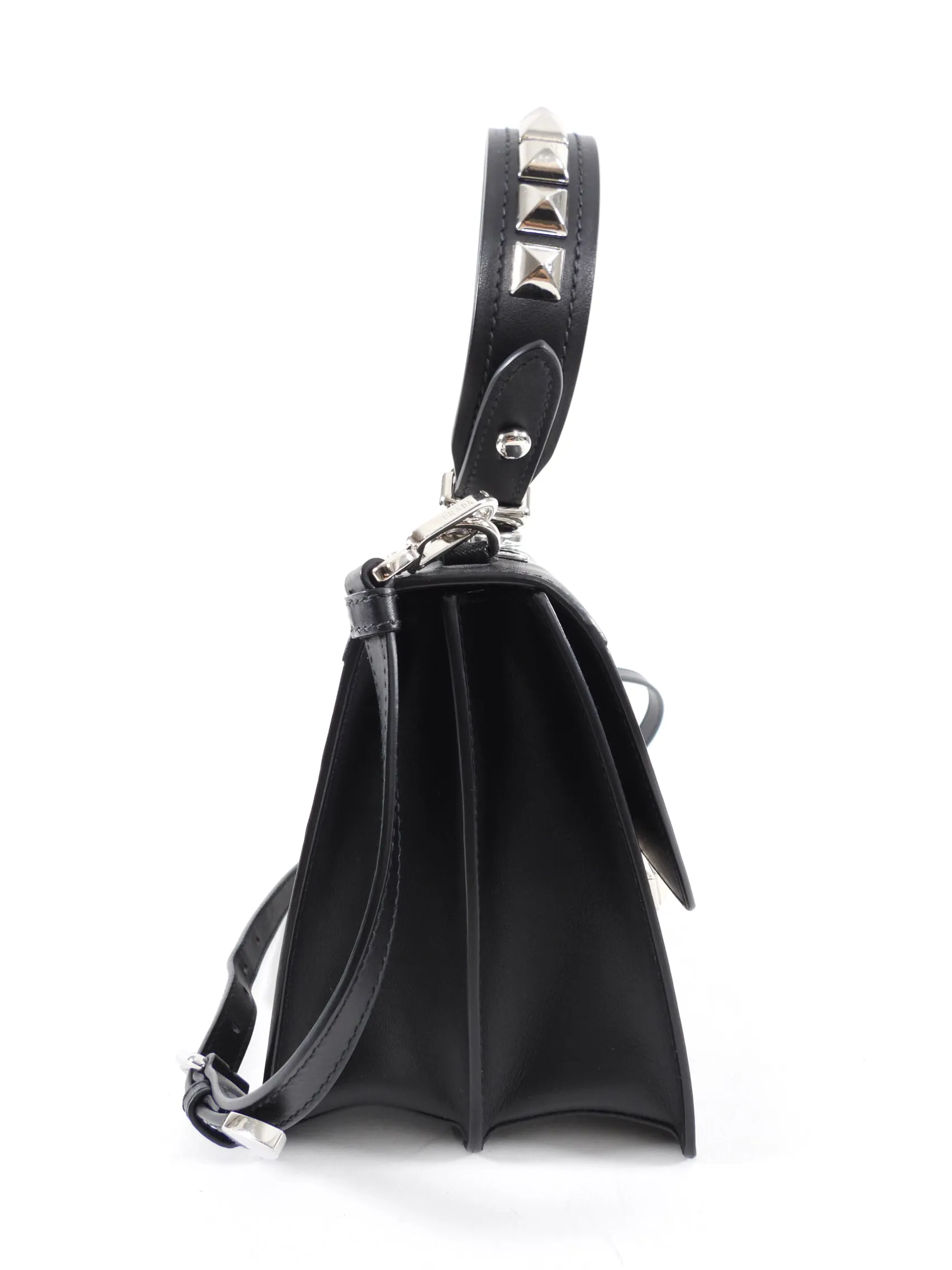 Prada Elektra Black Leather Satchel Bag with Pink Graphic Logo
