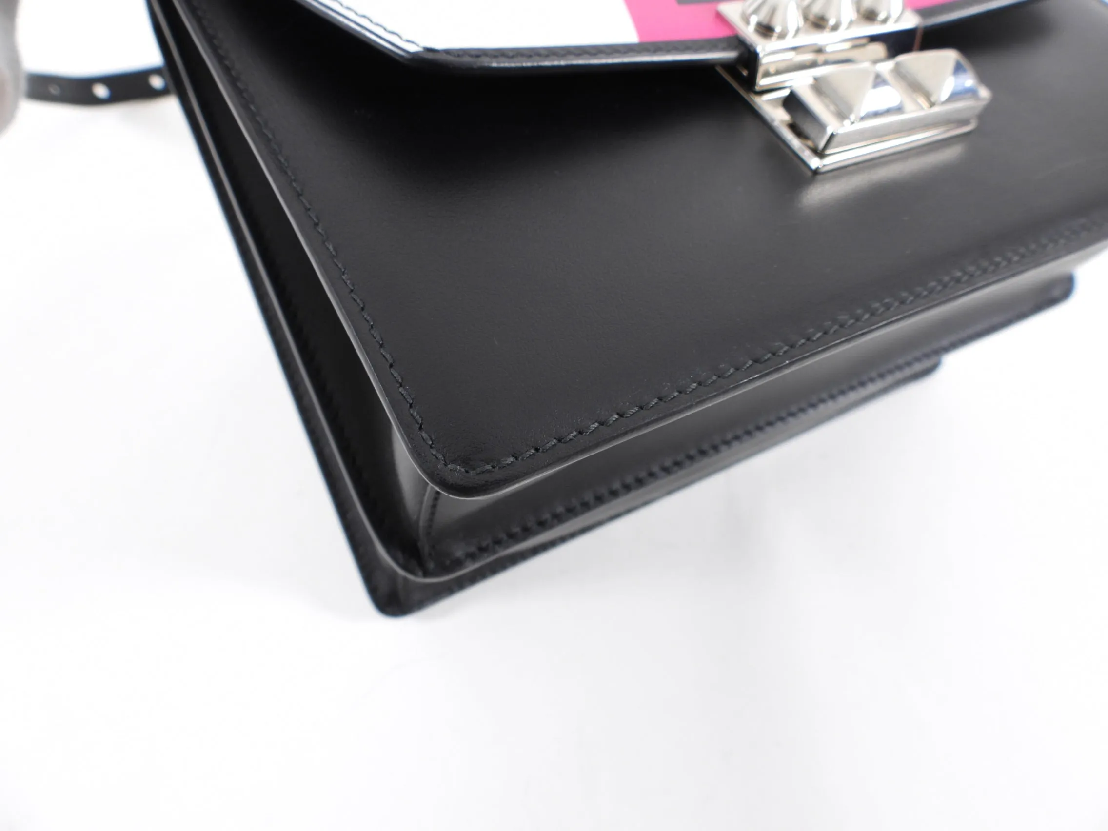 Prada Elektra Black Leather Satchel Bag with Pink Graphic Logo
