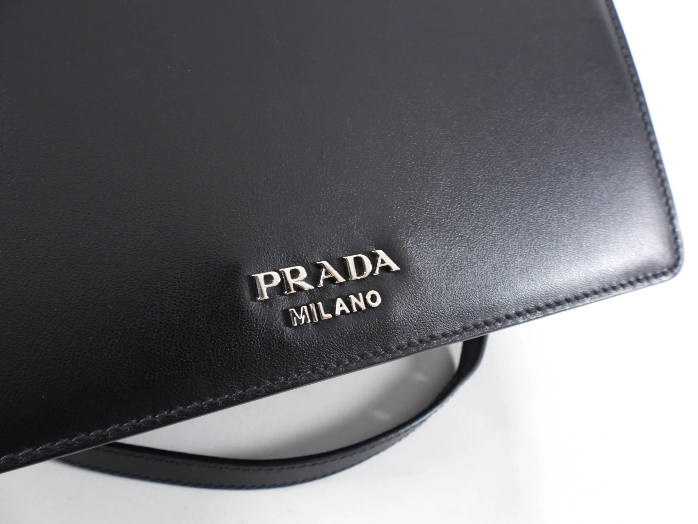 Prada Elektra Black Leather Satchel Bag with Pink Graphic Logo