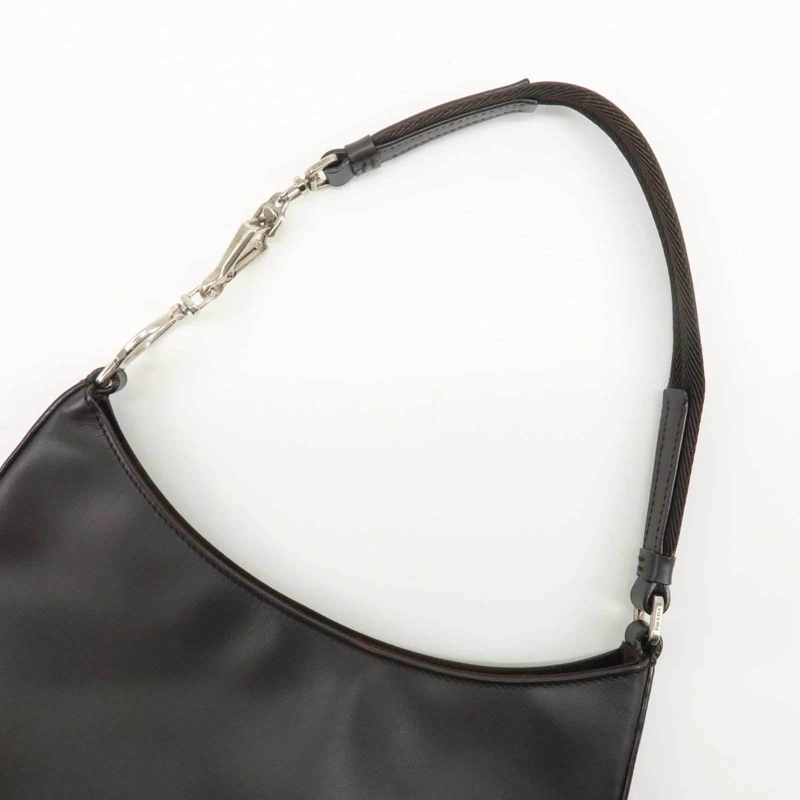 PRADA Leather Cleo Shoulder Bag Dark Brown B11018 Used