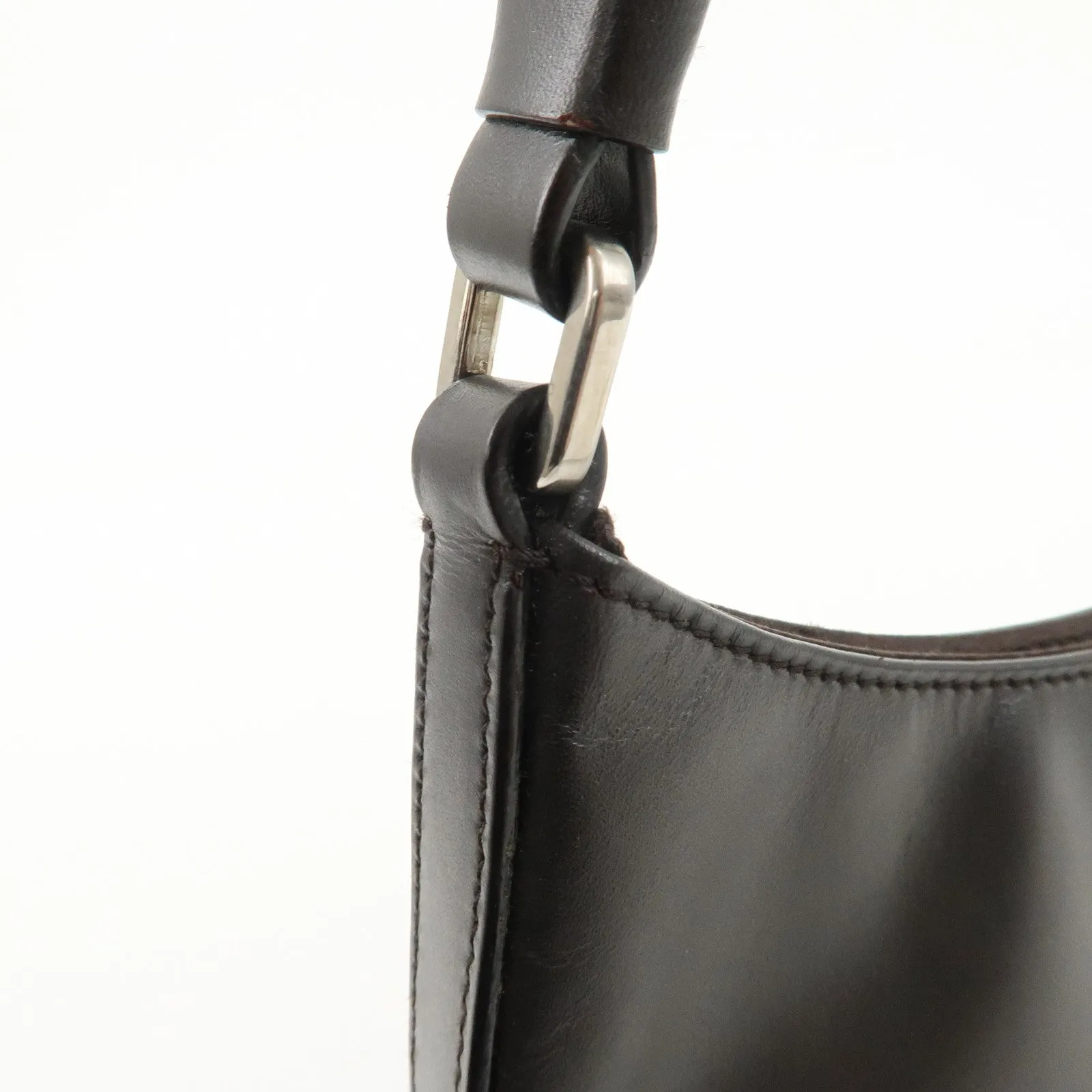 PRADA Leather Cleo Shoulder Bag Dark Brown B11018 Used