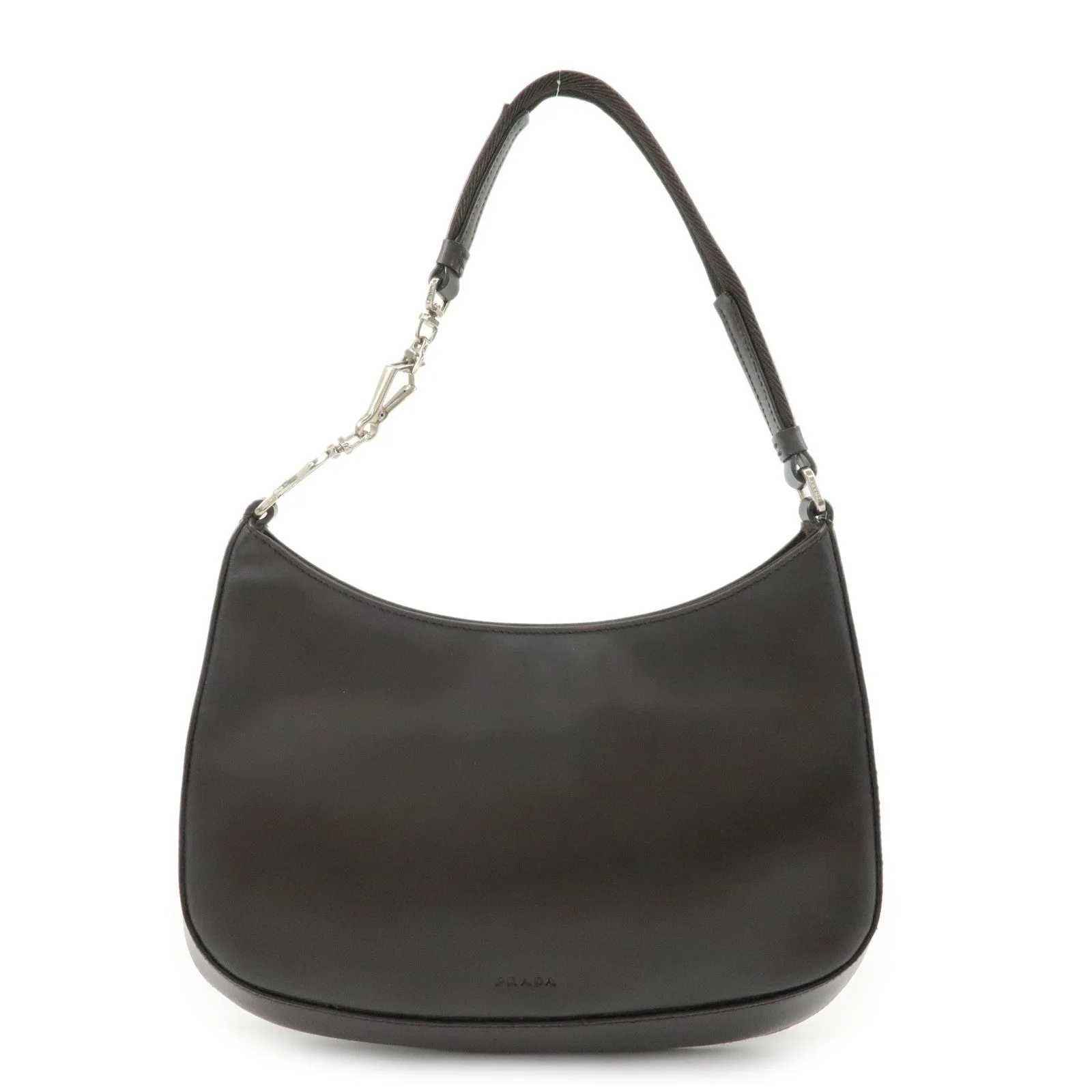 PRADA Leather Cleo Shoulder Bag Dark Brown B11018 Used