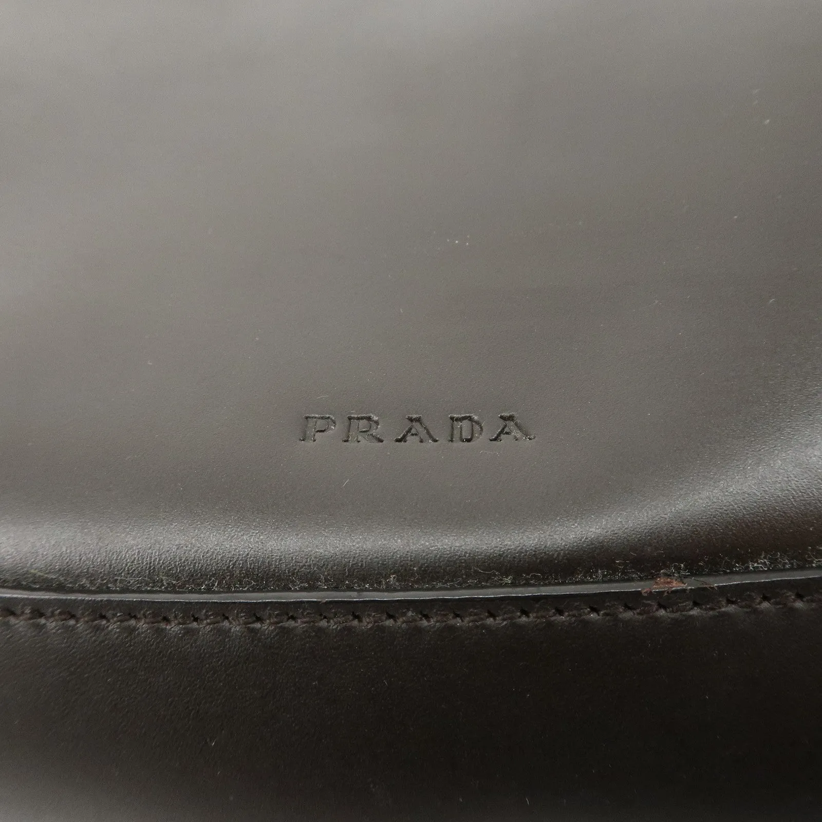 PRADA Leather Cleo Shoulder Bag Dark Brown B11018 Used