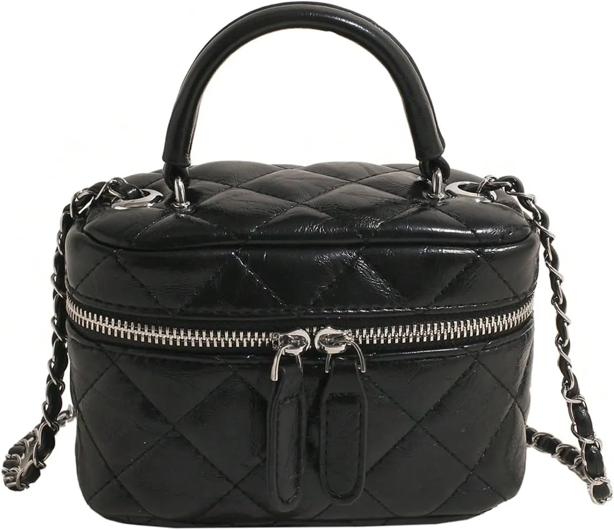 QWINEE Women's Silver Top Handle Crossbody Bag Small Crocodile Embossed Satchel Bag Mini Bucket Handbag