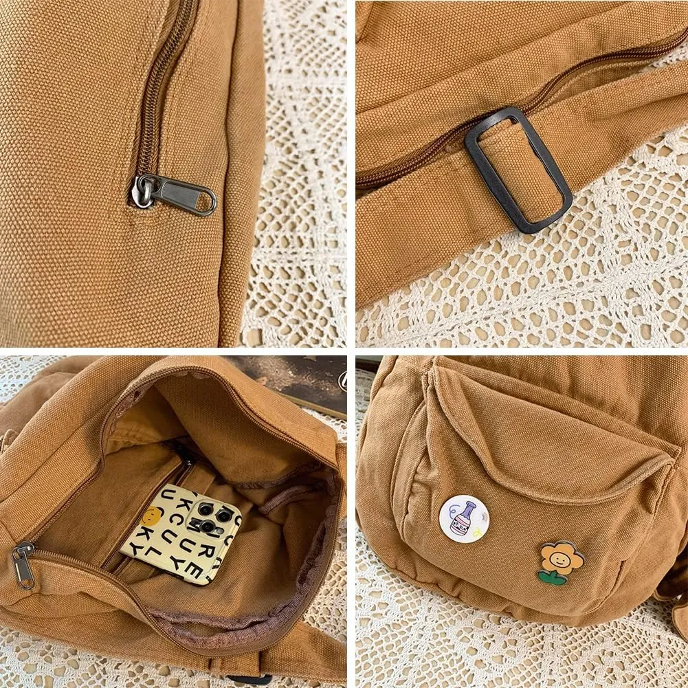 Sling Bag for Women Crossbody Backpack Shoulder Chest Bag Daypack Small Brown Travel Canvas Casual Hiking Outdoor