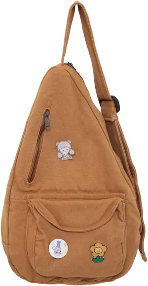 Sling Bag for Women Crossbody Backpack Shoulder Chest Bag Daypack Small Brown Travel Canvas Casual Hiking Outdoor