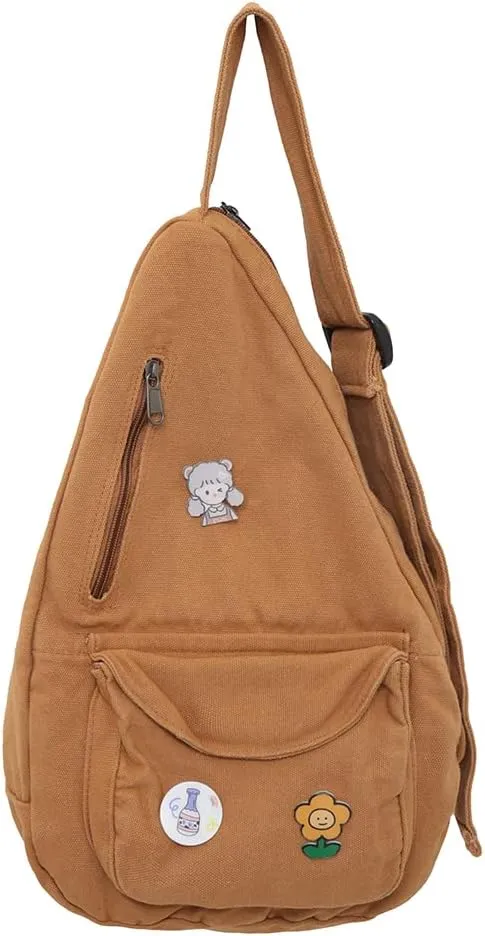 Sling Bag for Women Crossbody Backpack Shoulder Chest Bag Daypack Small Brown Travel Canvas Casual Hiking Outdoor