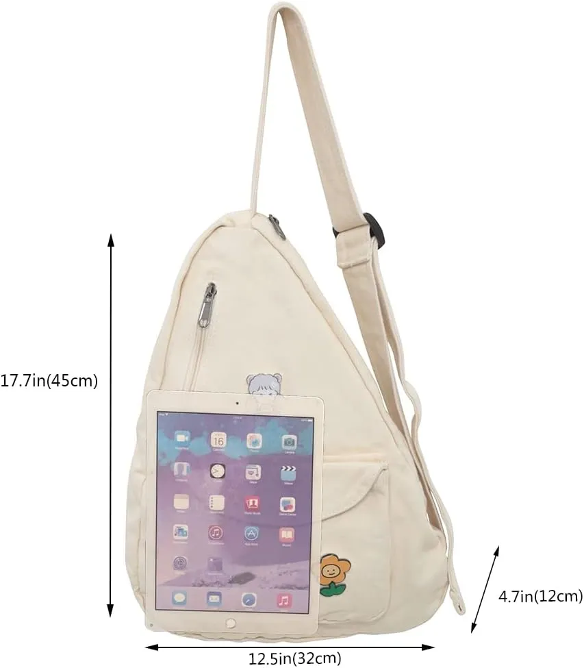 Sling Bag for Women Crossbody Backpack Shoulder Chest Bag Daypack Small White Travel Canvas Casual Hiking Outdoor