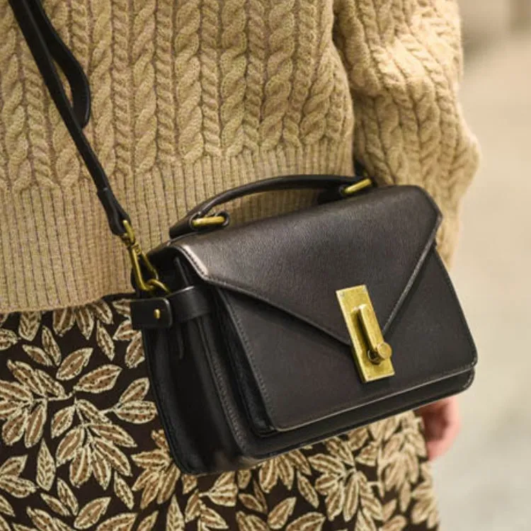 Small Satchel Purse Black Leather Satchel Bag Structured Sling Bag