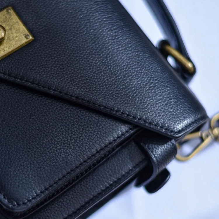Small Satchel Purse Black Leather Satchel Bag Structured Sling Bag