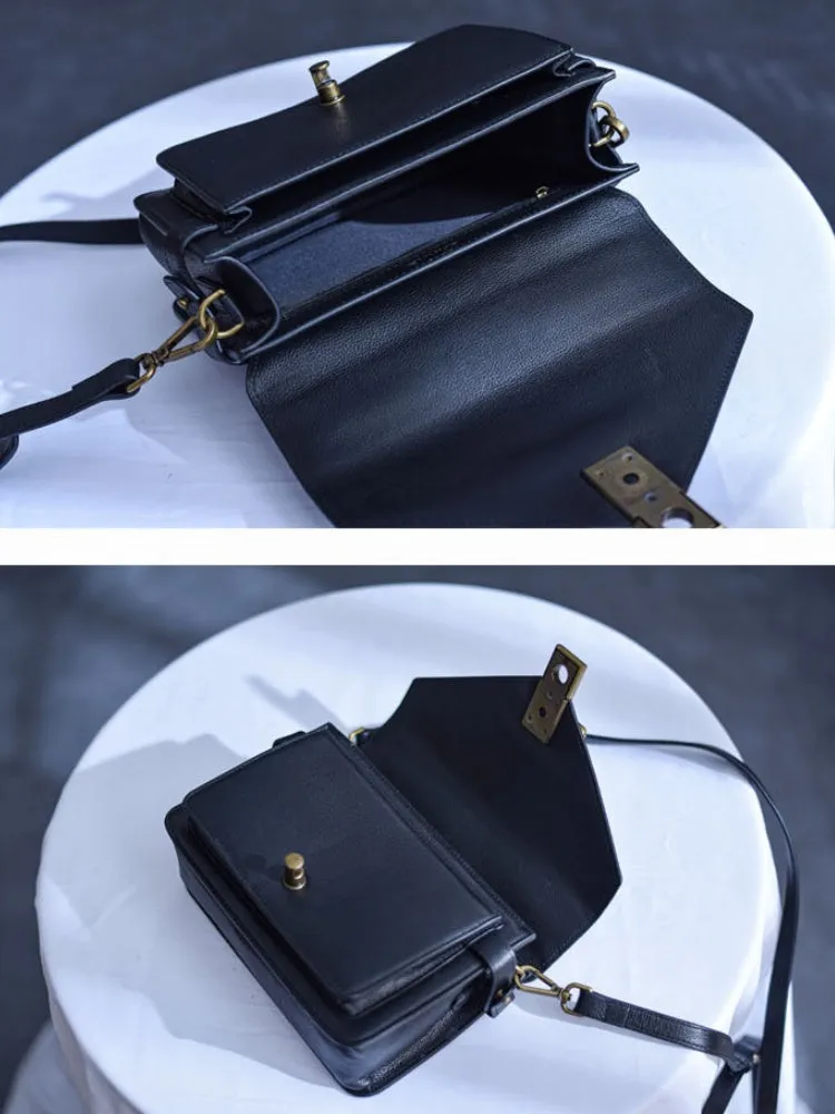 Small Satchel Purse Black Leather Satchel Bag Structured Sling Bag