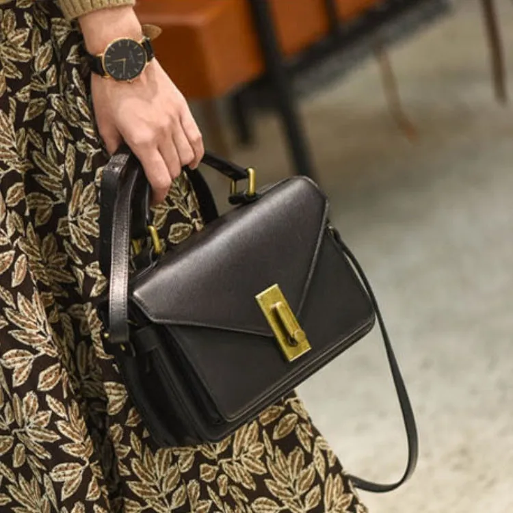 Small Satchel Purse Black Leather Satchel Bag Structured Sling Bag