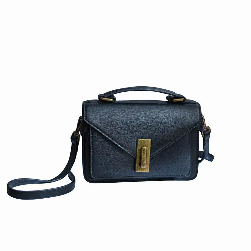 Small Satchel Purse Black Leather Satchel Bag Structured Sling Bag