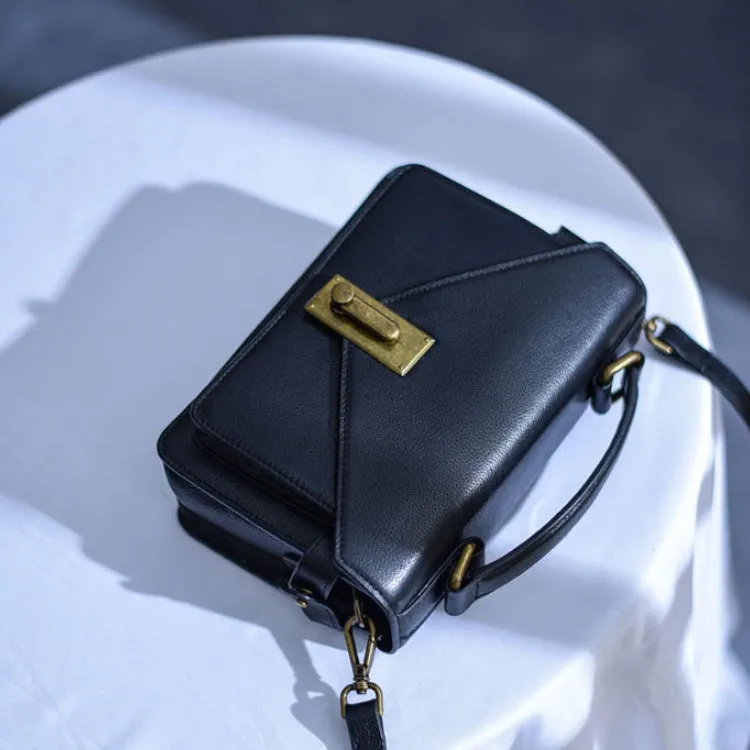Small Satchel Purse Black Leather Satchel Bag Structured Sling Bag