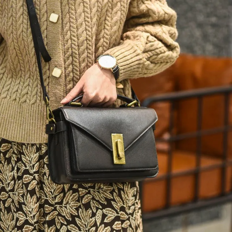 Small Satchel Purse Black Leather Satchel Bag Structured Sling Bag