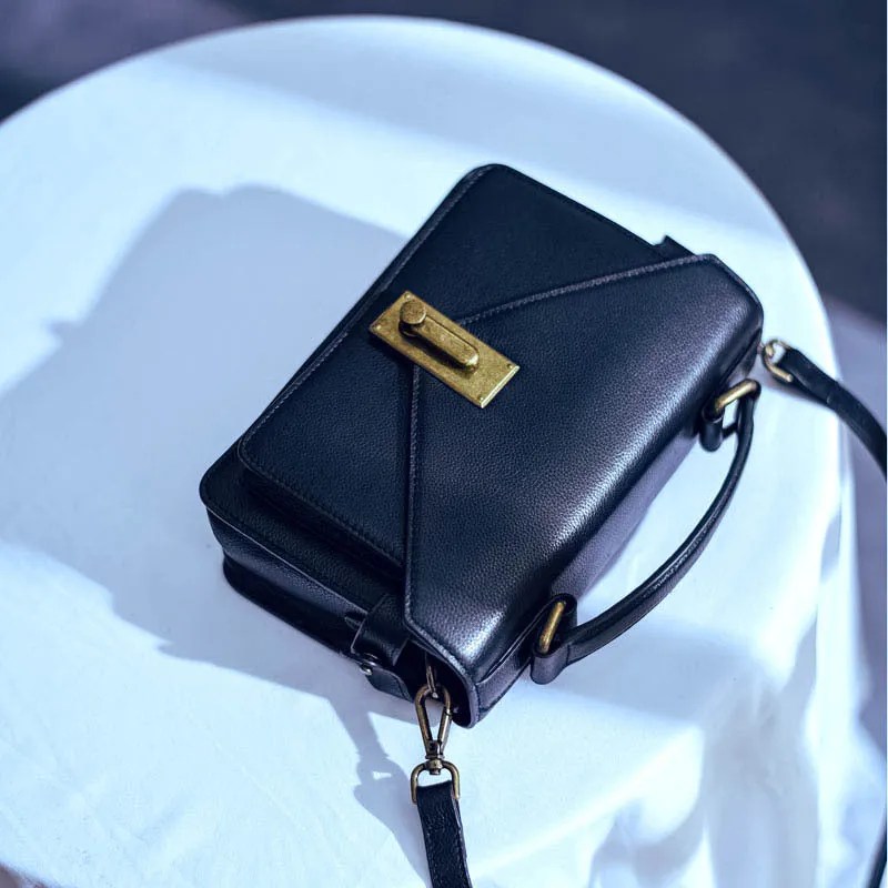 Small Satchel Purse Black Leather Satchel Bag Structured Sling Bag