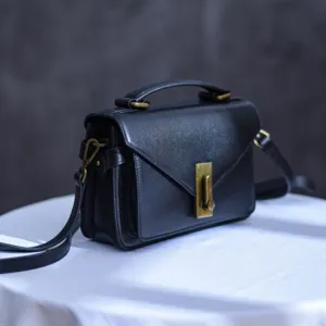 Small Satchel Purse Black Leather Satchel Bag Structured Sling Bag