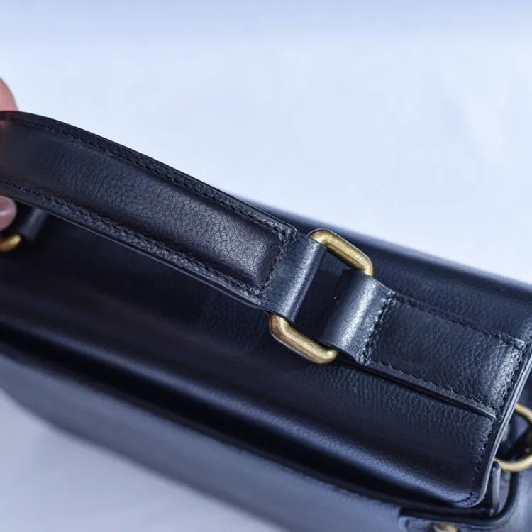 Small Satchel Purse Black Leather Satchel Bag Structured Sling Bag