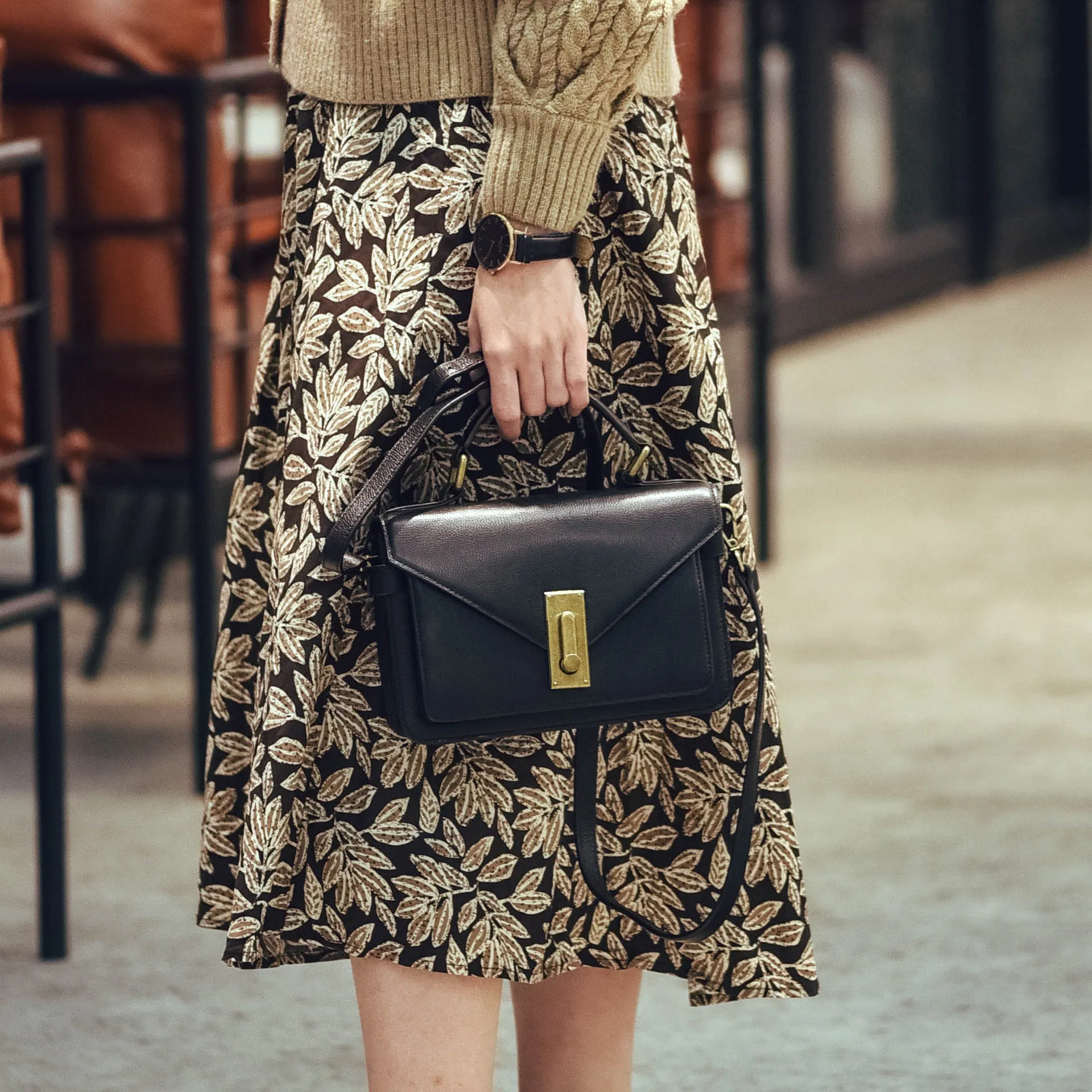 Small Satchel Purse Black Leather Satchel Bag Structured Sling Bag