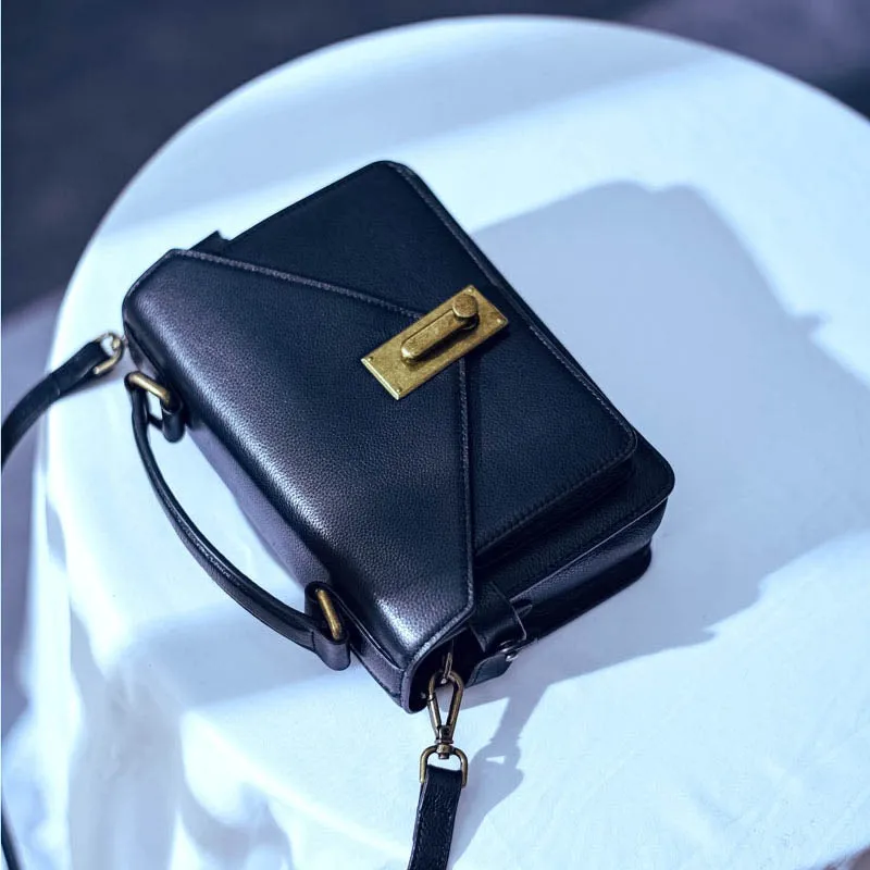Small Satchel Purse Black Leather Satchel Bag Structured Sling Bag
