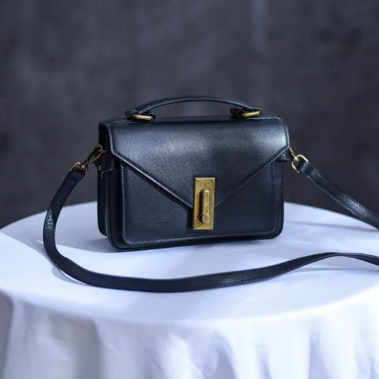 Small Satchel Purse Black Leather Satchel Bag Structured Sling Bag