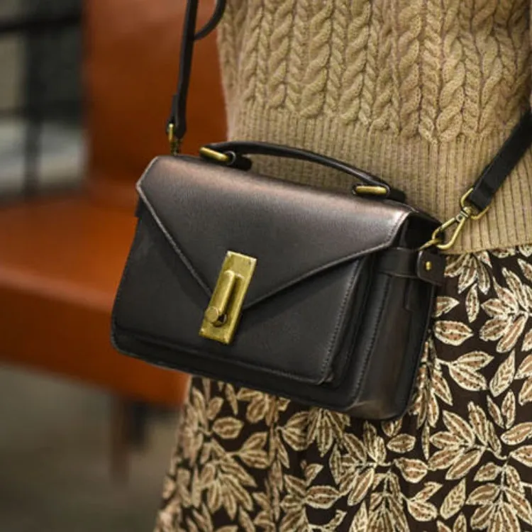 Small Satchel Purse Black Leather Satchel Bag Structured Sling Bag
