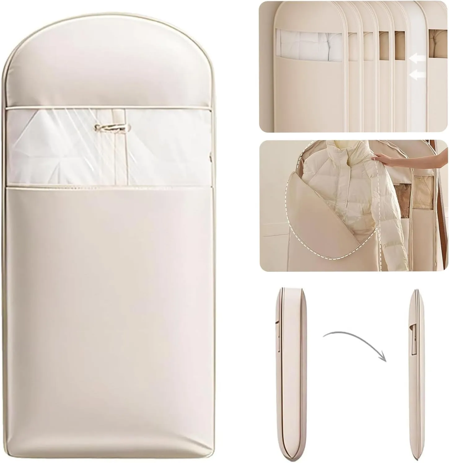 Space Saving Hanging Garment Bag with Self Compression Zipper,Space Saving Hanging Protector for Down Coat, Transparent Visibility Space Savin gown Coat Compression Dust Cover for Closet Storage