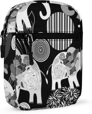 Vintage Enamored Elephants Elephant Circles Flowers on Dark Adjustable Fanny Waist Pack Pouch, Waterproof Crossbody Runners Bag Wallet for Gym Hiking Fitness Women Men 6.1 x 2.2 x 7.9 inch