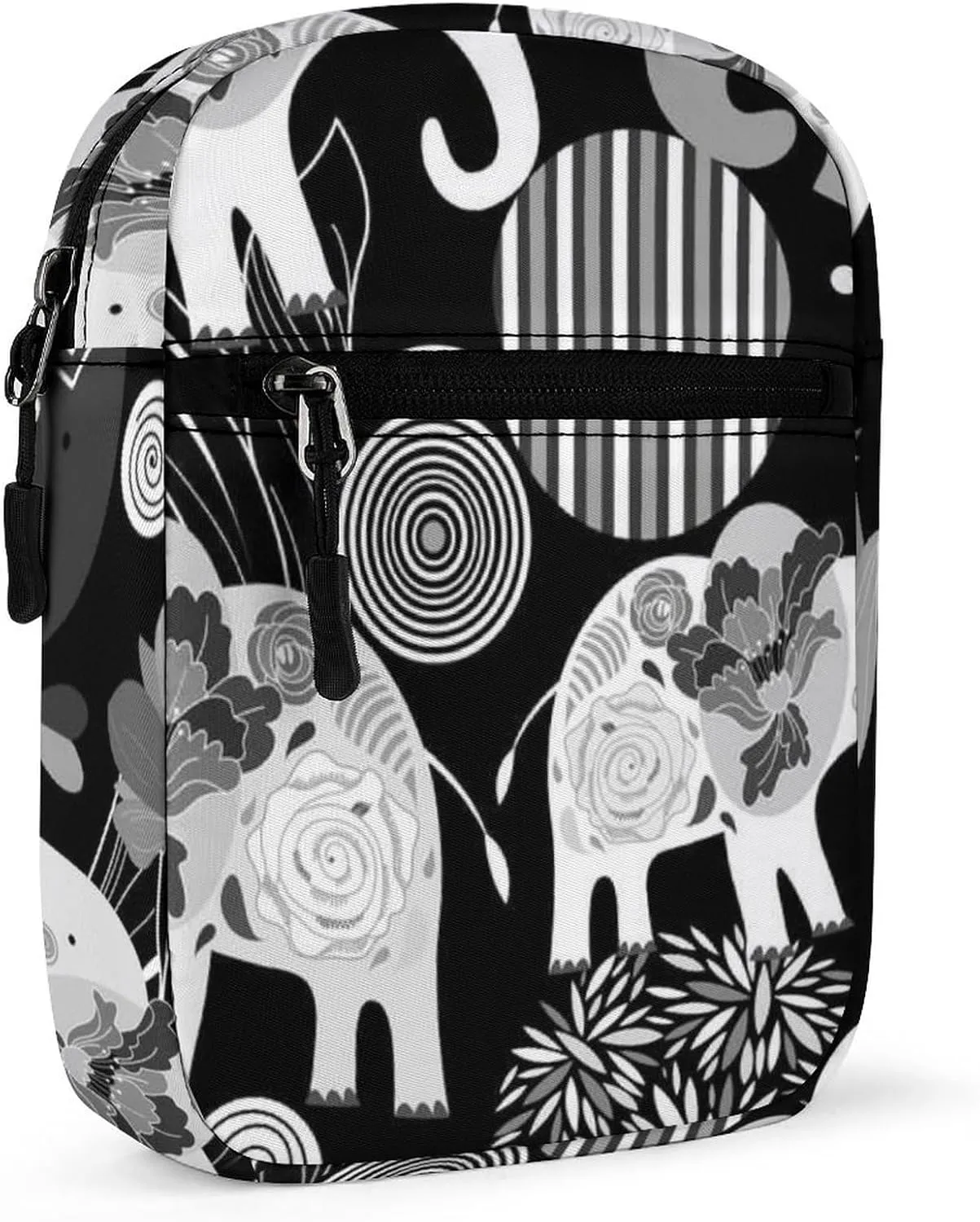 Vintage Enamored Elephants Elephant Circles Flowers on Dark Adjustable Fanny Waist Pack Pouch, Waterproof Crossbody Runners Bag Wallet for Gym Hiking Fitness Women Men 6.1 x 2.2 x 7.9 inch
