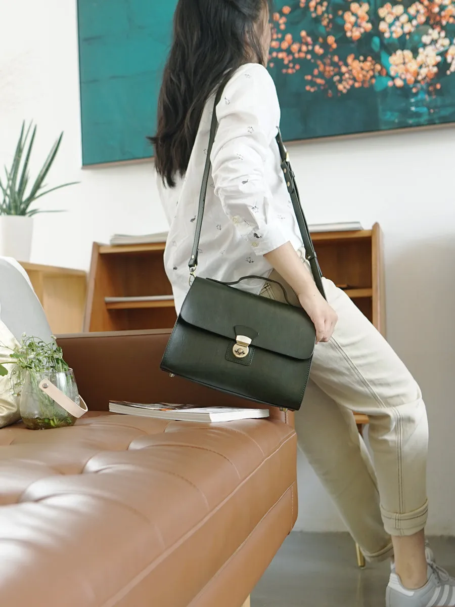 Womens Structured Leather Satchel Crossbody Bags